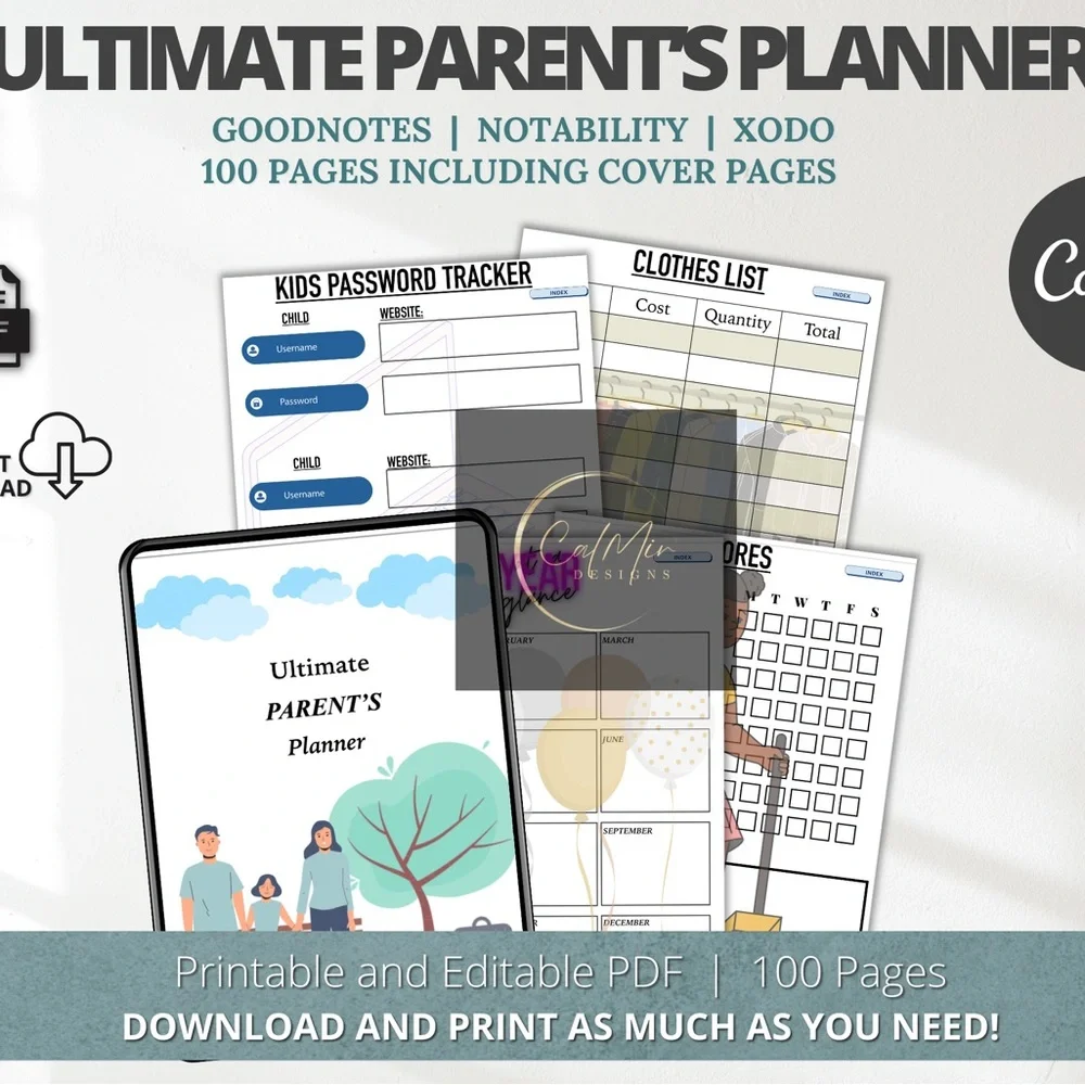 ULTIMATE PARENTS PLANNER - 100 pages - Digital Download NO SHIPPING Editable